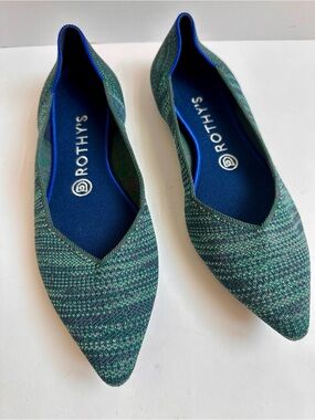 Rothy's The Point Heathered Aqua Knit Flats Size 8.5